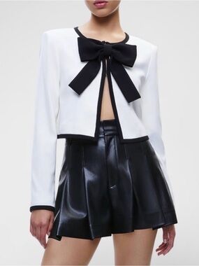 NWT ALICE & OLIVIA MACEE OFF-WHITE/BLACK CROPPED BOW JACKET SIZE XS